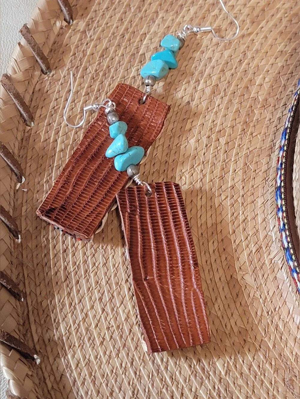 Handcrafted Native American Beads, Turquiose & Reptile Earrings